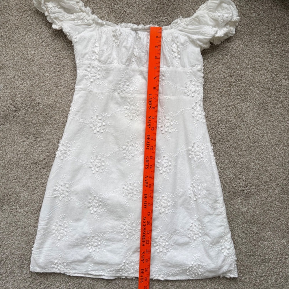 O.P.T Women's White Cotton Babydoll Milkmaid Eyelet Summer Dress Small Romantic - Picture 11 of 16